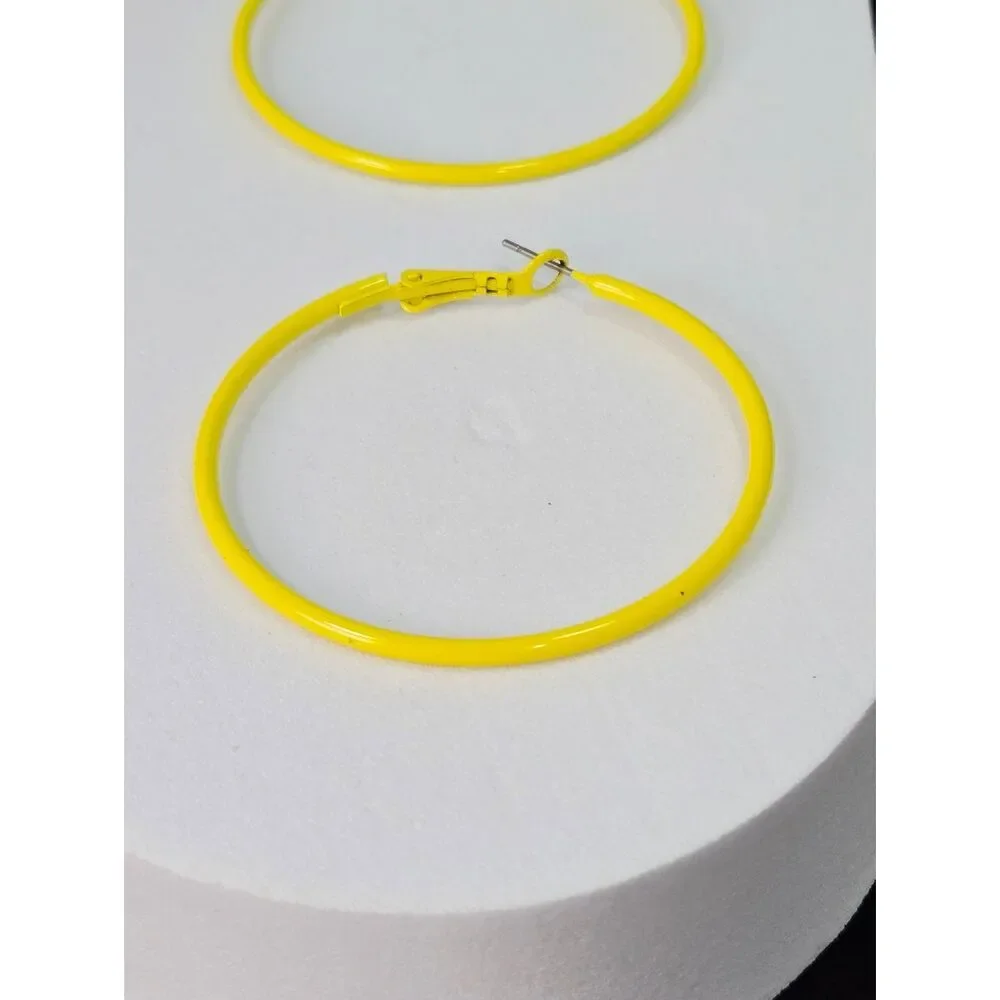 Limoncello Yellow Hoop Earrings 50mm Bold Bright Statement Leverback Sunshine